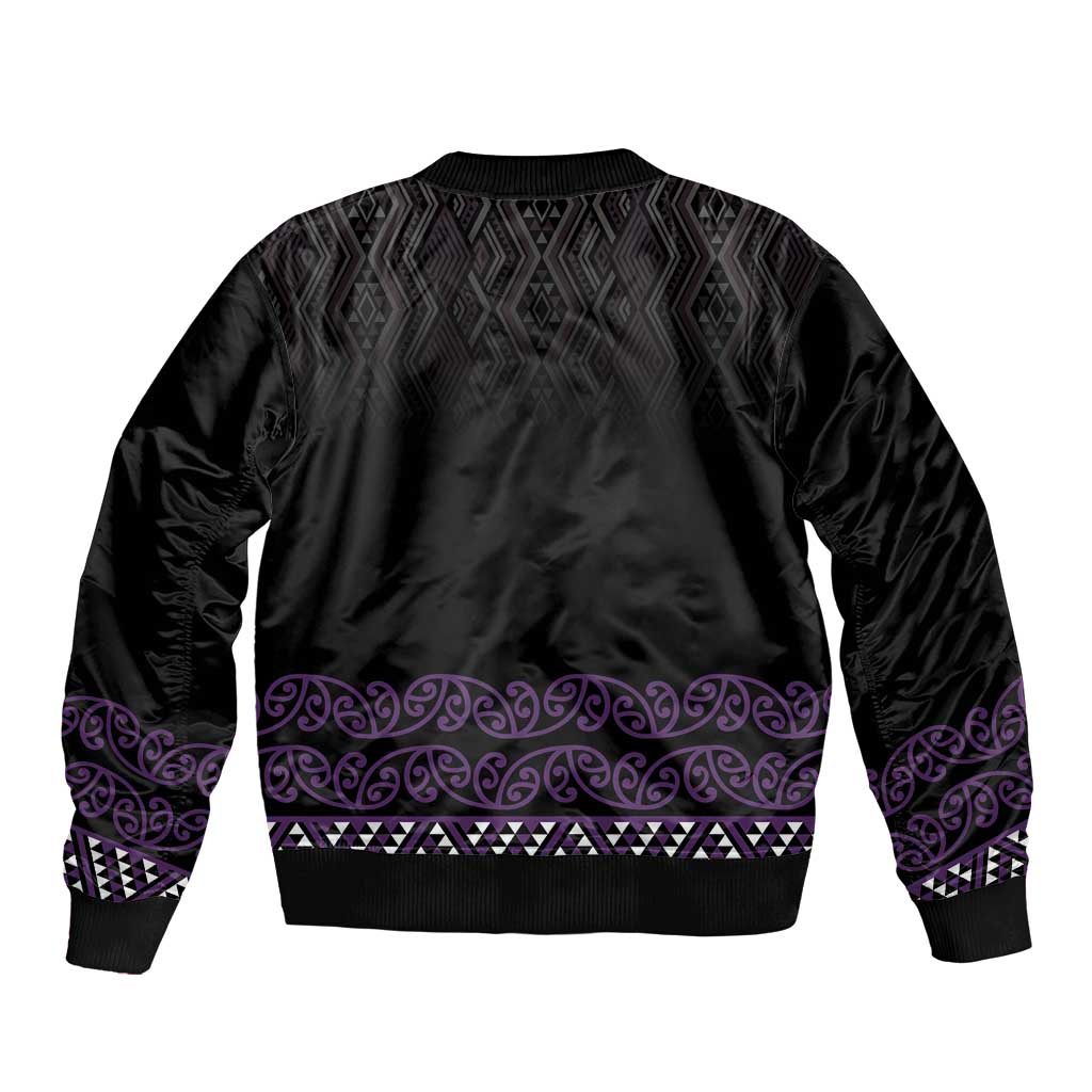 Maori Taniko Patterns Bomber Jacket Purple Niho Taniwha Mix Paatiki Motifs LT7 - Polynesian Pride