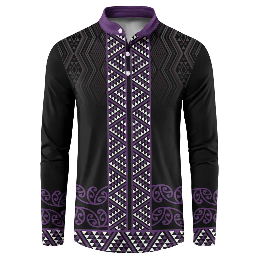 Maori Taniko Patterns Button Sweatshirt Purple Niho Taniwha Mix Paatiki Motifs LT7 Purple - Polynesian Pride