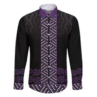 Maori Taniko Patterns Family Matching Long Sleeve Bodycon Dress and Hawaiian Shirt Purple Niho Taniwha Mix Paatiki Motifs LT7 Dad's Shirt - Long Sleeve Purple - Polynesian Pride