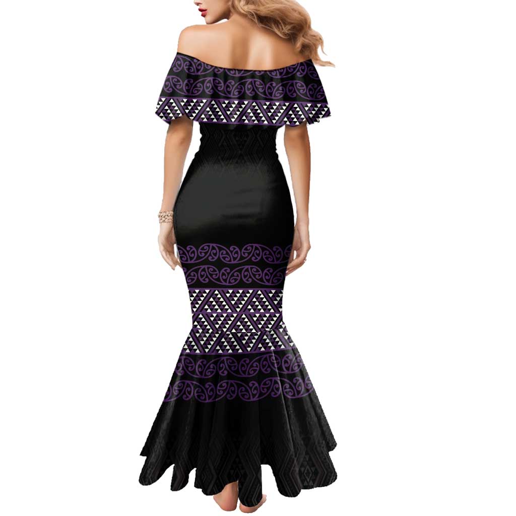 Maori Taniko Patterns Family Matching Mermaid Dress and Hawaiian Shirt Purple Niho Taniwha Mix Paatiki Motifs LT7 - Polynesian Pride