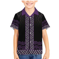Maori Taniko Patterns Family Matching Mermaid Dress and Hawaiian Shirt Purple Niho Taniwha Mix Paatiki Motifs LT7 Son's Shirt Purple - Polynesian Pride