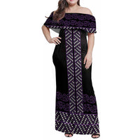 Maori Taniko Patterns Family Matching Off Shoulder Maxi Dress and Hawaiian Shirt Purple Niho Taniwha Mix Paatiki Motifs