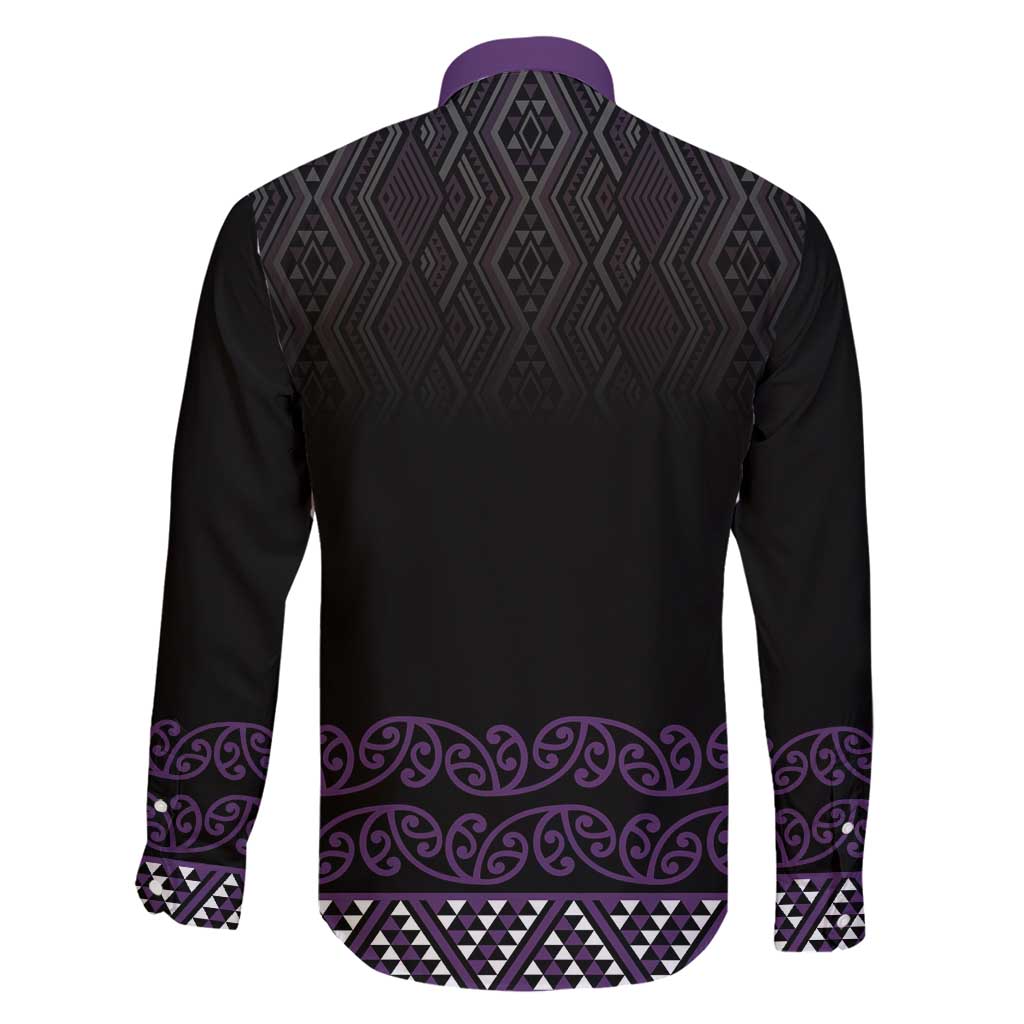 Maori Taniko Patterns Family Matching Off Shoulder Short Dress and Hawaiian Shirt Purple Niho Taniwha Mix Paatiki Motifs