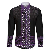 Maori Taniko Patterns Family Matching Short Sleeve Bodycon Dress and Hawaiian Shirt Purple Niho Taniwha Mix Paatiki Motifs LT7 Dad's Shirt - Long Sleeve Purple - Polynesian Pride