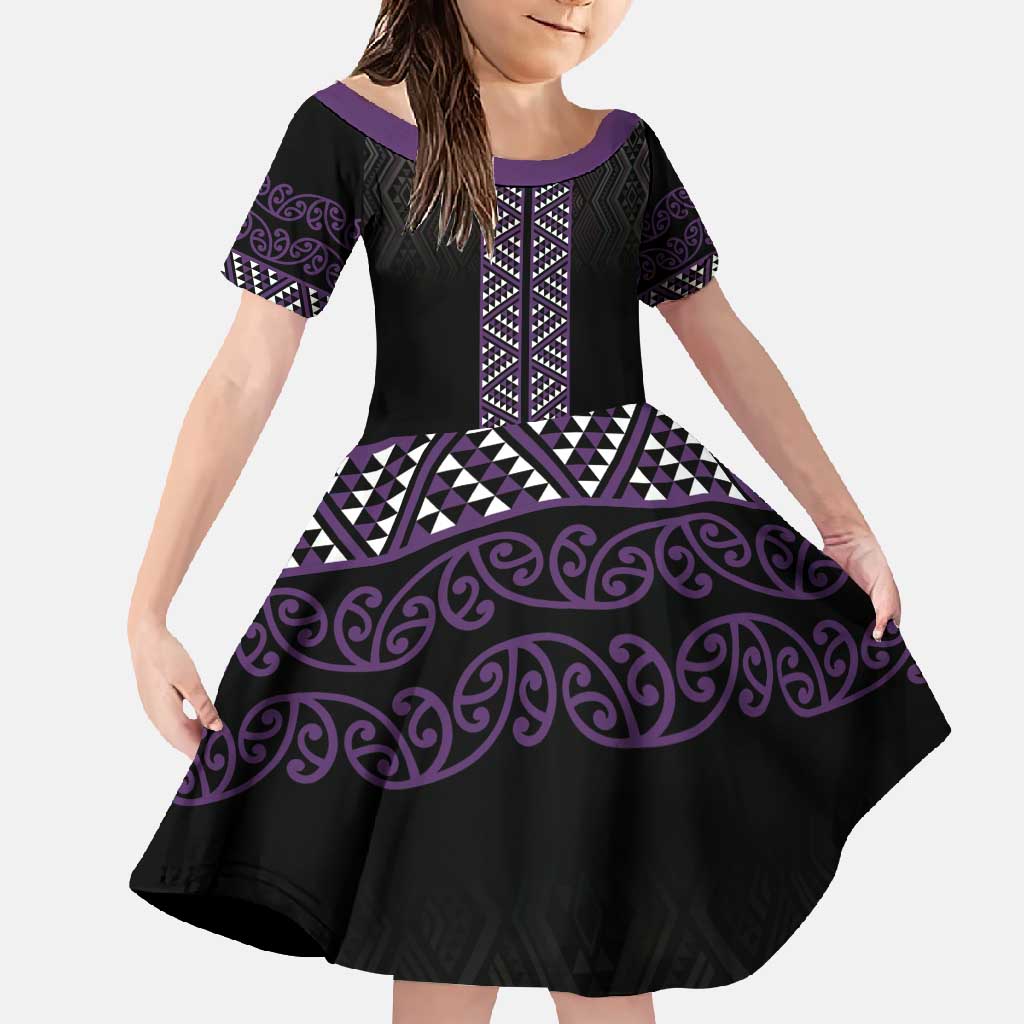 Maori Taniko Patterns Family Matching Summer Maxi Dress and Hawaiian Shirt Purple Niho Taniwha Mix Paatiki Motifs