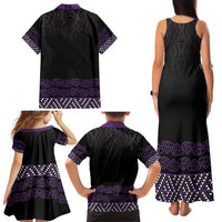 Maori Taniko Patterns Family Matching Tank Maxi Dress and Hawaiian Shirt Purple Niho Taniwha Mix Paatiki Motifs LT7 - Polynesian Pride