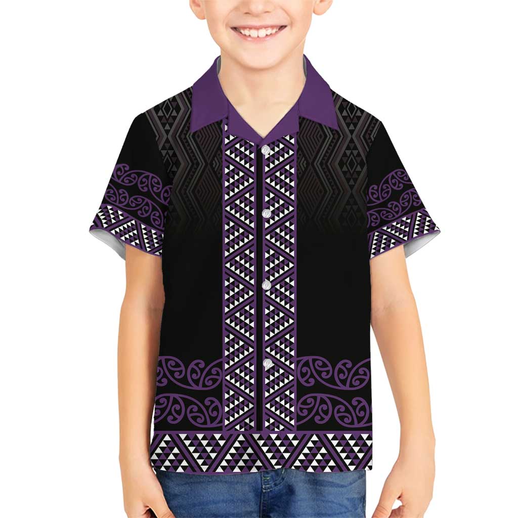 Maori Taniko Patterns Family Matching Tank Maxi Dress and Hawaiian Shirt Purple Niho Taniwha Mix Paatiki Motifs LT7 Son's Shirt Purple - Polynesian Pride