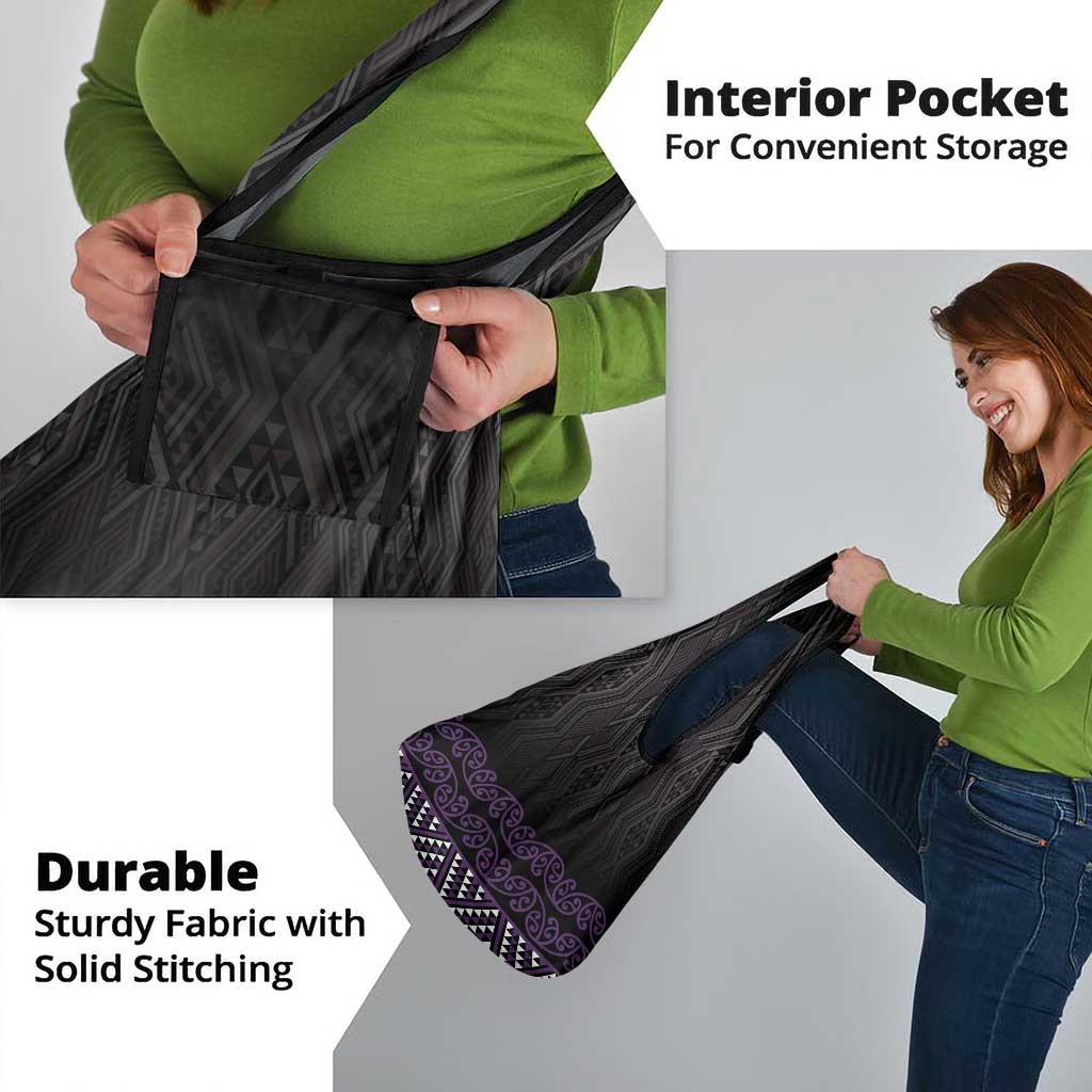 Maori Taniko Patterns Grocery Bag Purple Niho Taniwha Mix Paatiki Motifs