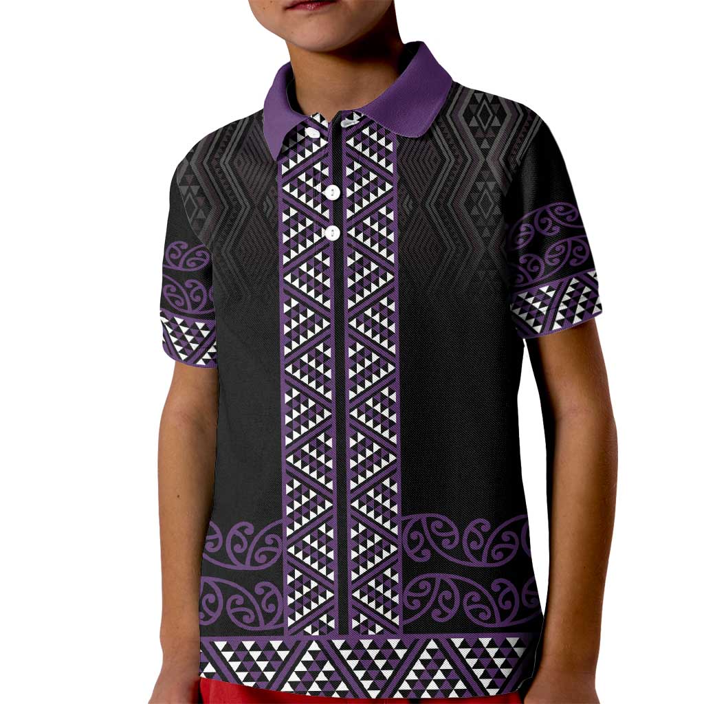 Maori Taniko Patterns Kid Polo Shirt Purple Niho Taniwha Mix Paatiki Motifs LT7 Kid Purple - Polynesian Pride