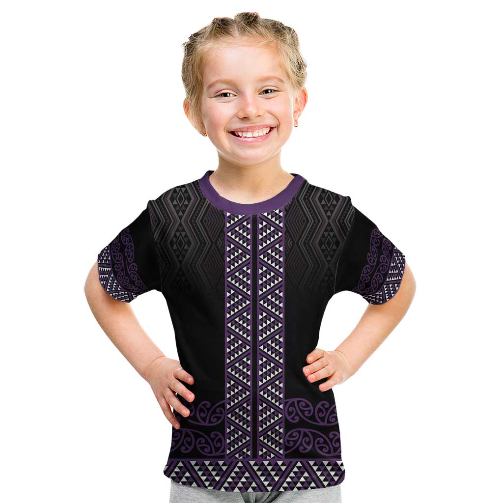 Maori Taniko Patterns Kid T Shirt Purple Niho Taniwha Mix Paatiki Motifs LT7 Purple - Polynesian Pride