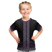 Maori Taniko Patterns Kid T Shirt Purple Niho Taniwha Mix Paatiki Motifs LT7 Purple - Polynesian Pride