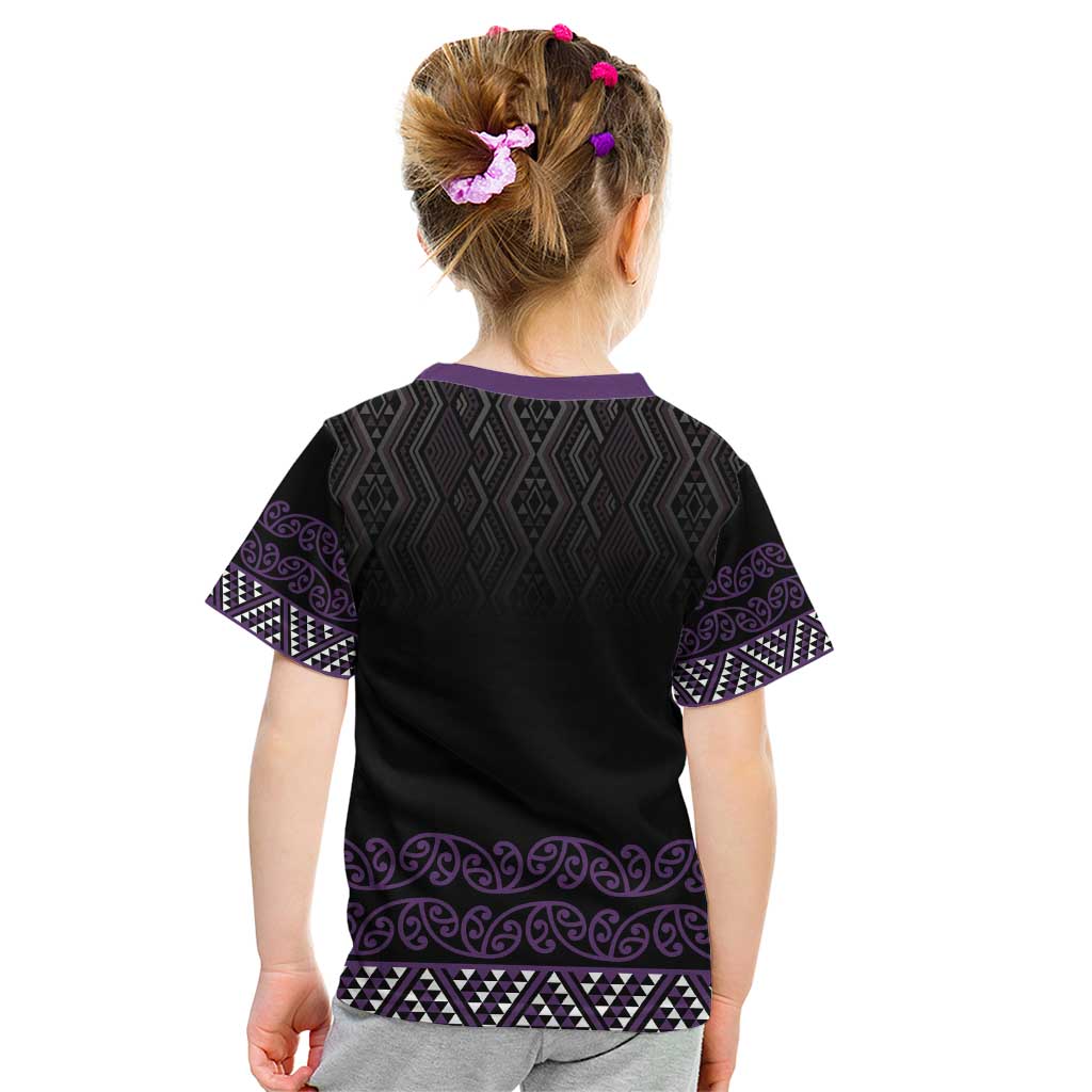 Maori Taniko Patterns Kid T Shirt Purple Niho Taniwha Mix Paatiki Motifs LT7 - Polynesian Pride