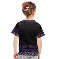 Maori Taniko Patterns Kid T Shirt Purple Niho Taniwha Mix Paatiki Motifs LT7 - Polynesian Pride