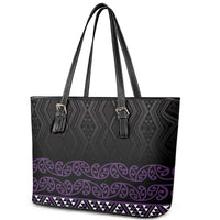 Maori Taniko Patterns Leather Tote Bag Purple Niho Taniwha Mix Paatiki Motifs