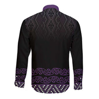 Maori Taniko Patterns Long Sleeve Button Shirt Purple Niho Taniwha Mix Paatiki Motifs LT7 - Polynesian Pride