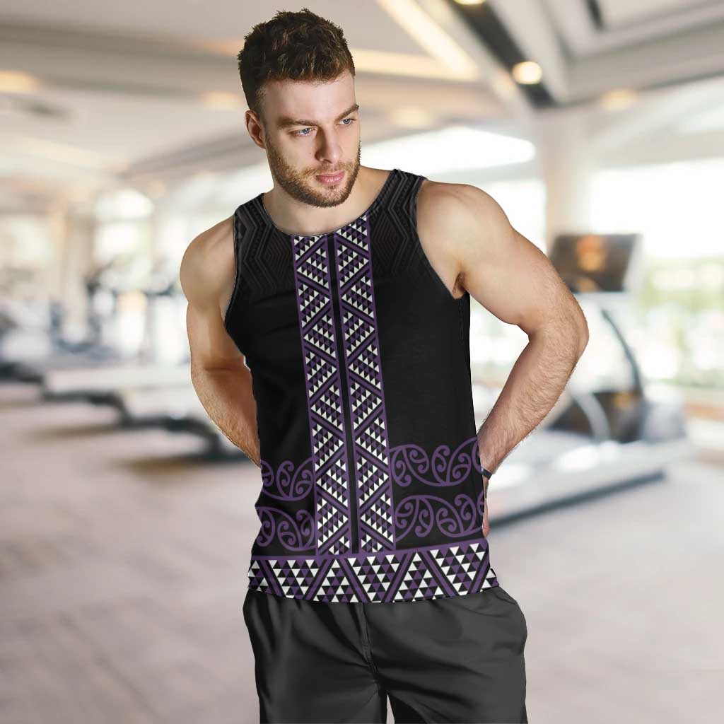 Maori Taniko Patterns Men Tank Top Purple Niho Taniwha Mix Paatiki Motifs