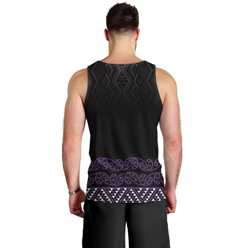 Maori Taniko Patterns Men Tank Top Purple Niho Taniwha Mix Paatiki Motifs