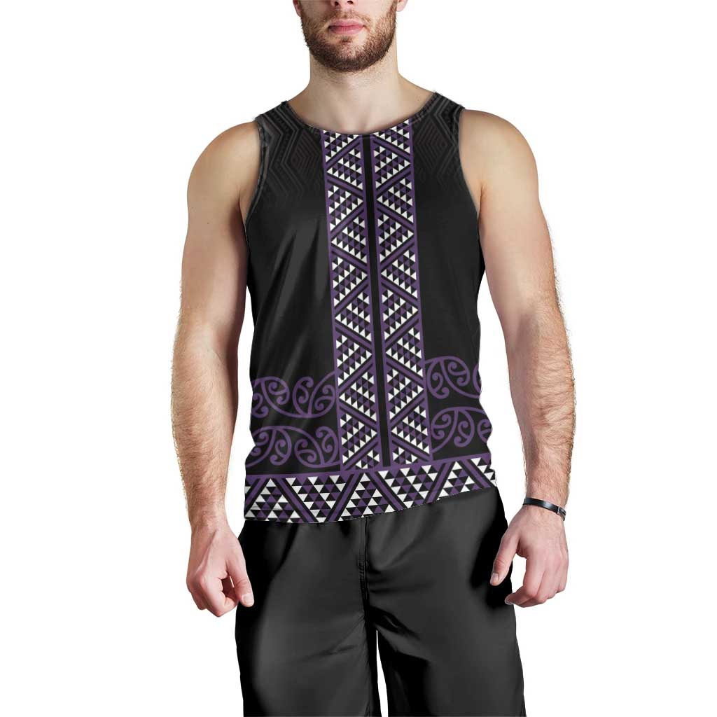 Maori Taniko Patterns Men Tank Top Purple Niho Taniwha Mix Paatiki Motifs