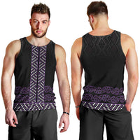 Maori Taniko Patterns Men Tank Top Purple Niho Taniwha Mix Paatiki Motifs