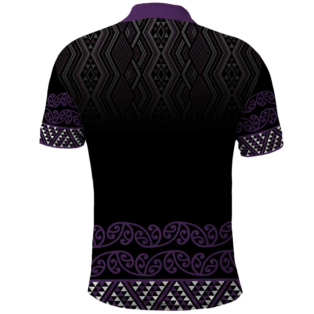 Maori Taniko Patterns Polo Shirt Purple Niho Taniwha Mix Paatiki Motifs
