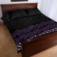 Maori Taniko Patterns Quilt Bed Set Purple Niho Taniwha Mix Paatiki Motifs