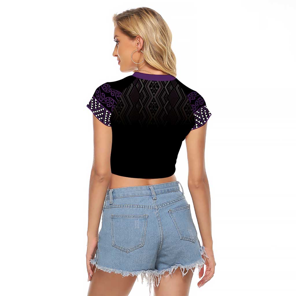 Maori Taniko Patterns Raglan Cropped T Shirt Purple Niho Taniwha Mix Paatiki Motifs