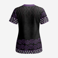 Maori Taniko Patterns Scrub Top Purple Niho Taniwha Mix Paatiki Motifs - Polynesian Pride
