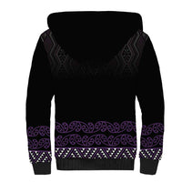 Maori Taniko Patterns Sherpa Hoodie Purple Niho Taniwha Mix Paatiki Motifs