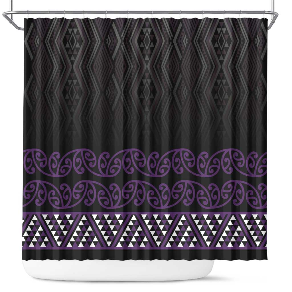 Maori Taniko Patterns Shower Curtain Purple Niho Taniwha Mix Paatiki Motifs