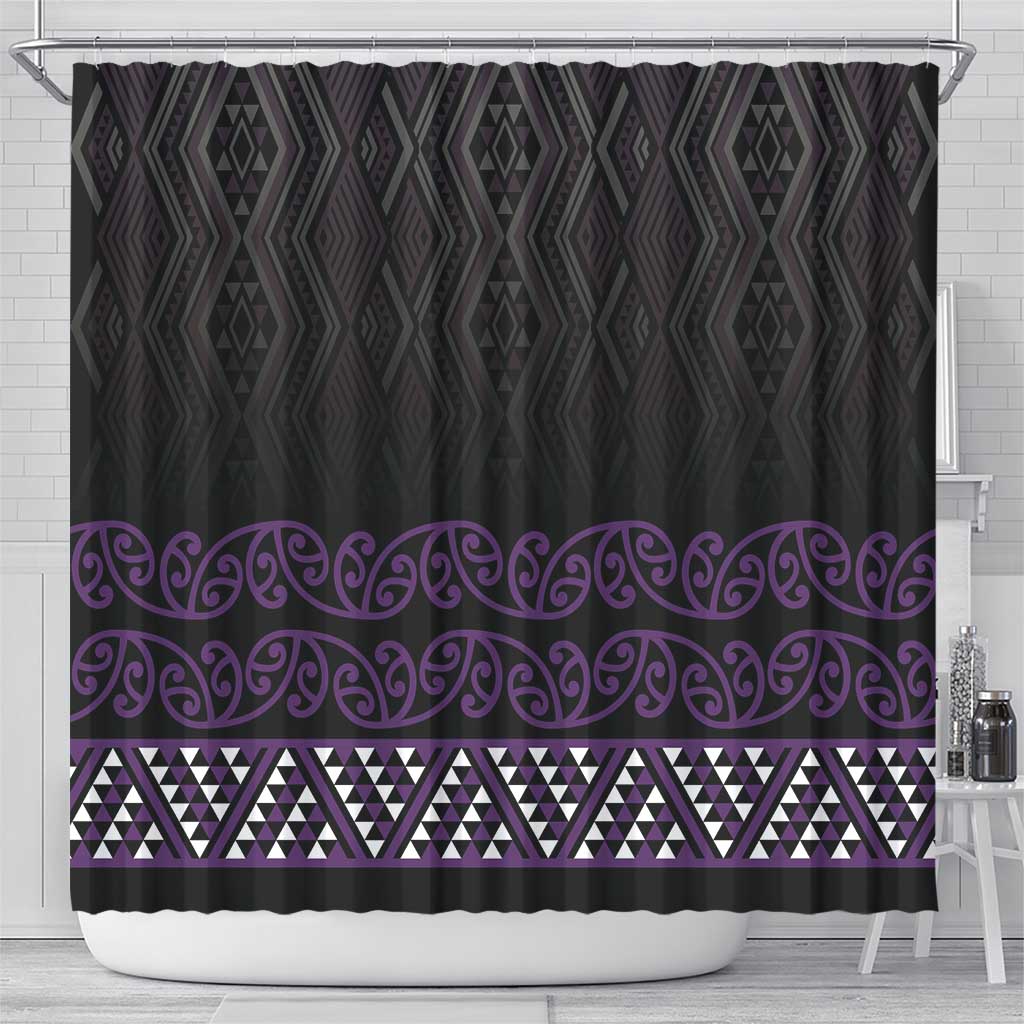 Maori Taniko Patterns Shower Curtain Purple Niho Taniwha Mix Paatiki Motifs