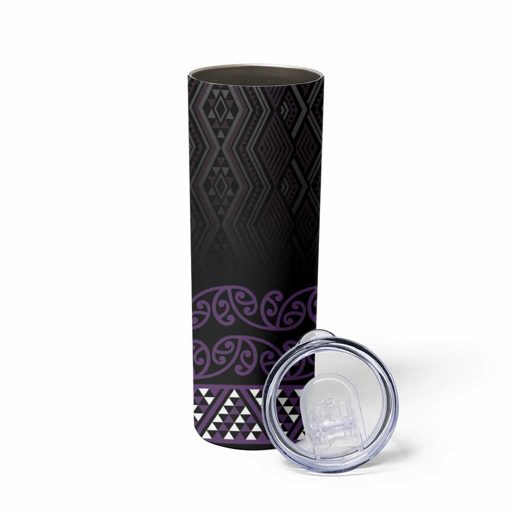 Maori Taniko Patterns Skinny Tumbler Purple Niho Taniwha Mix Paatiki Motifs LT7 - Polynesian Pride