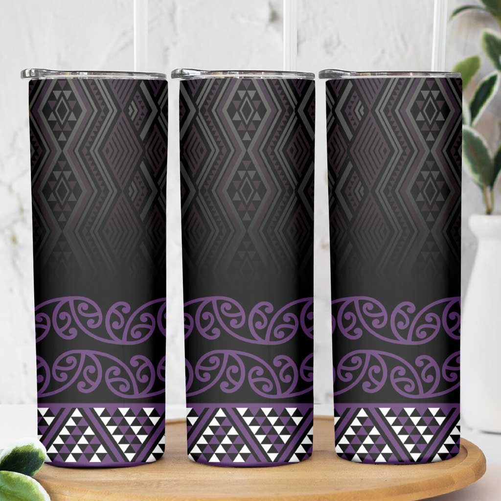 Maori Taniko Patterns Skinny Tumbler Purple Niho Taniwha Mix Paatiki Motifs LT7 - Polynesian Pride