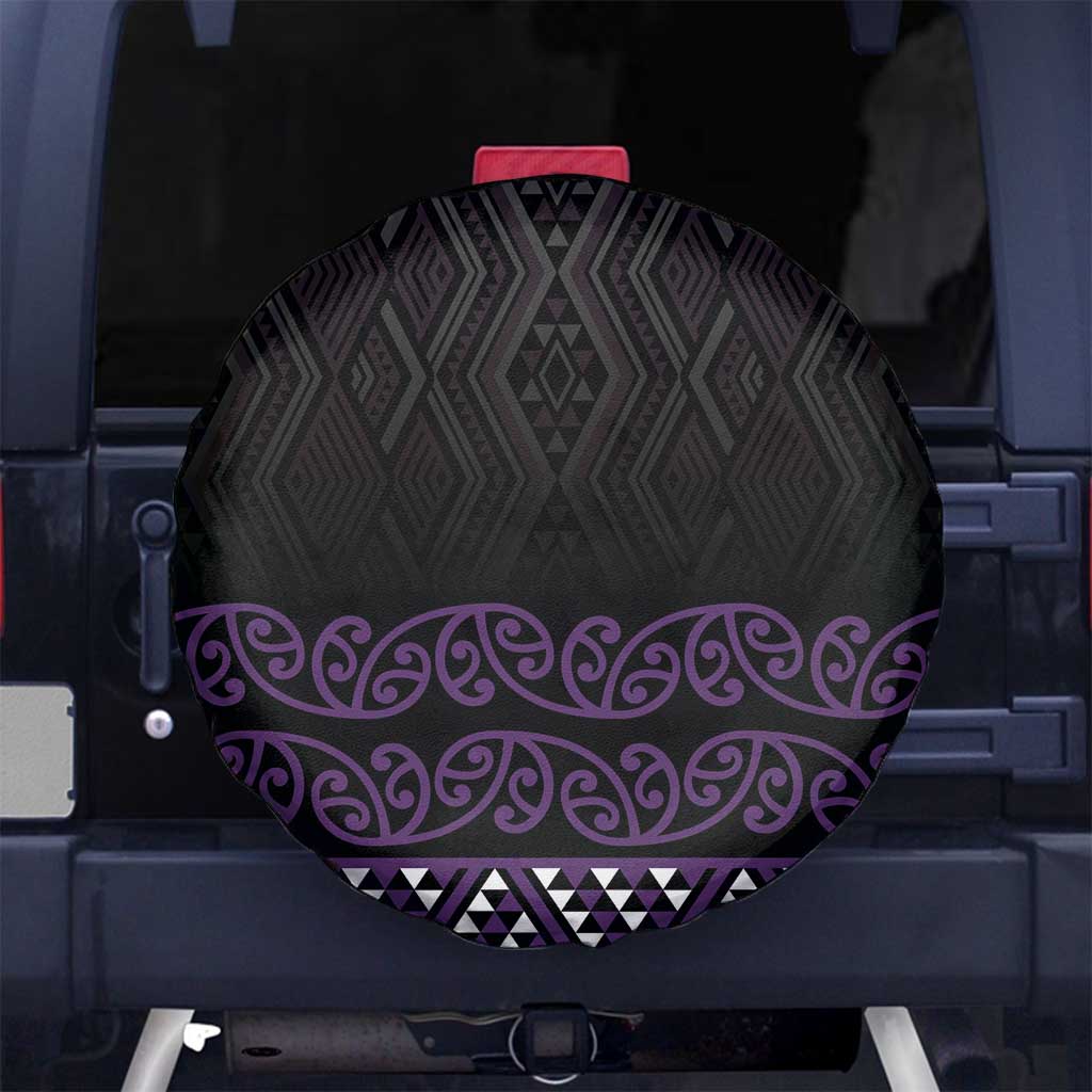 Maori Taniko Patterns Spare Tire Cover Purple Niho Taniwha Mix Paatiki Motifs