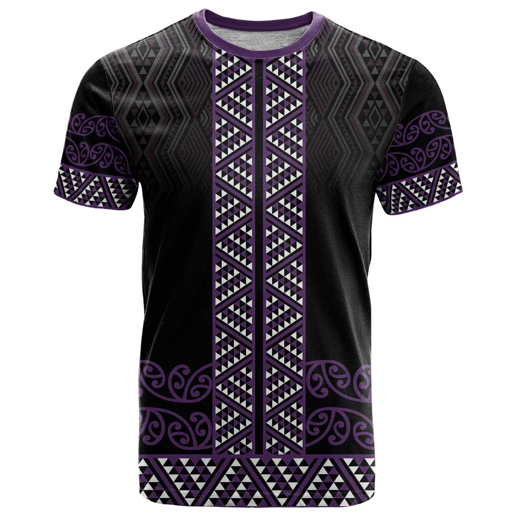Maori Taniko Patterns T Shirt Purple Niho Taniwha Mix Paatiki Motifs LT7 Purple - Polynesian Pride