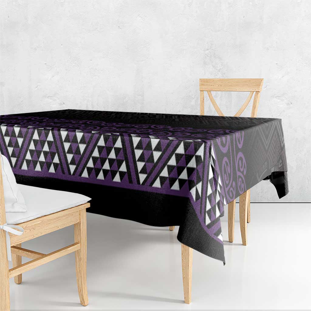 Maori Taniko Patterns Tablecloth Purple Niho Taniwha Mix Paatiki Motifs