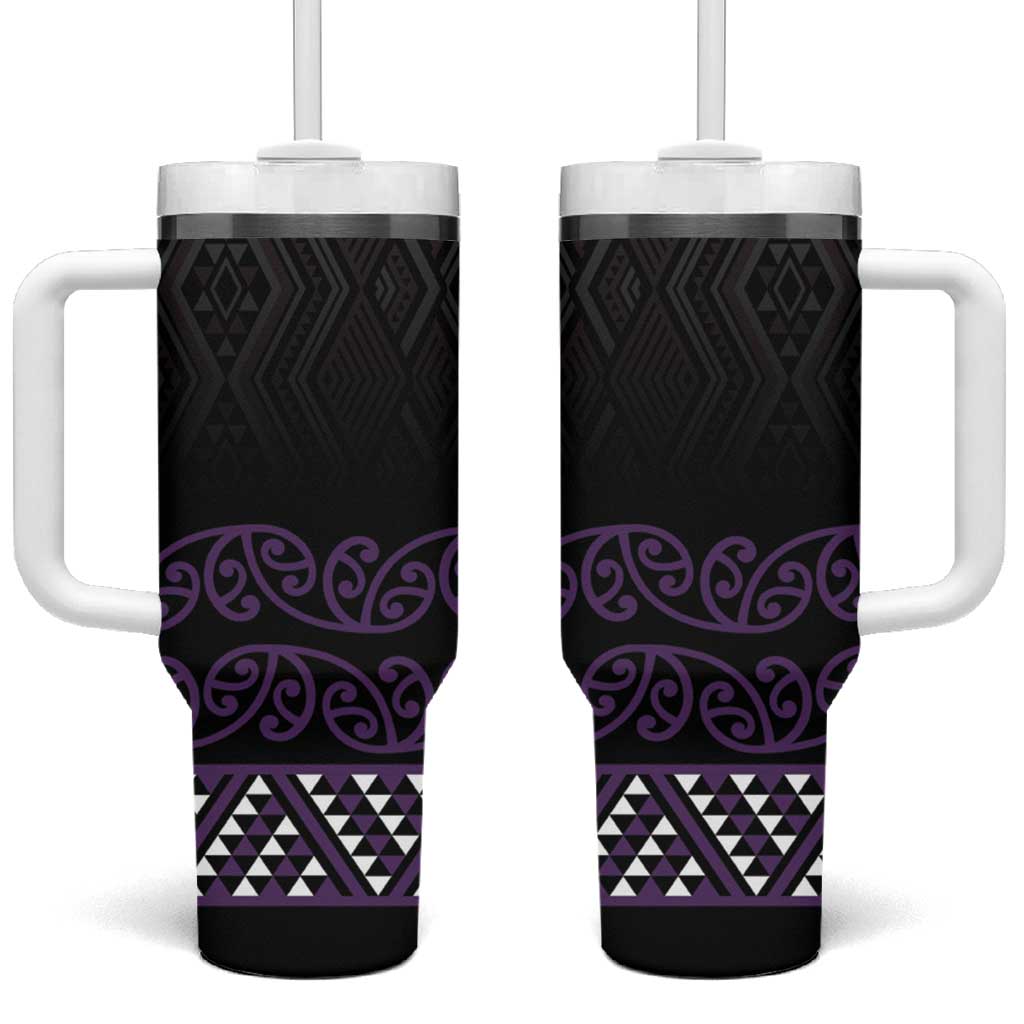 Maori Taniko Patterns Tumbler With Handle Purple Niho Taniwha Mix Paatiki Motifs LT7 One Size: 40 oz Purple - Polynesian Pride