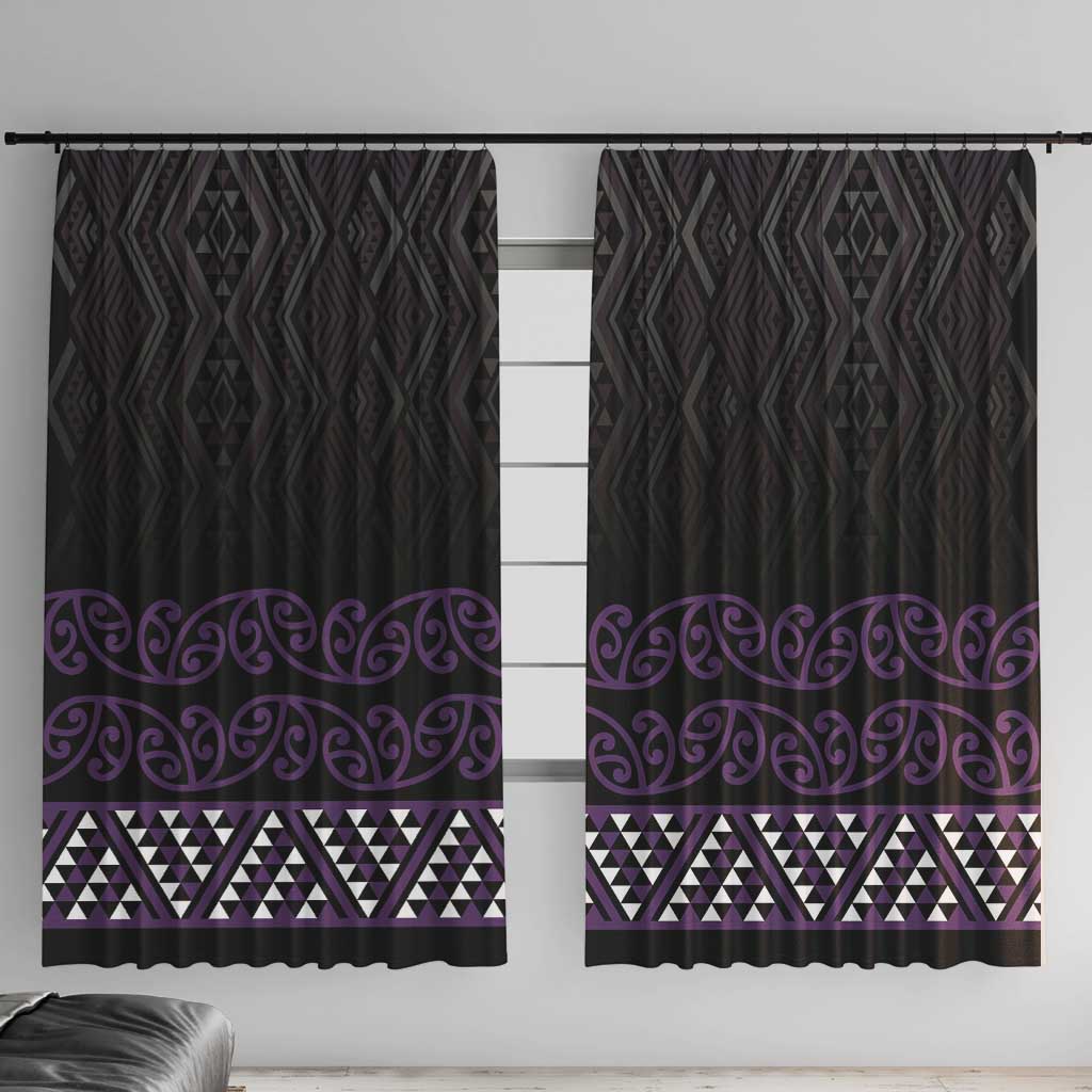 Maori Taniko Patterns Window Curtain Purple Niho Taniwha Mix Paatiki Motifs