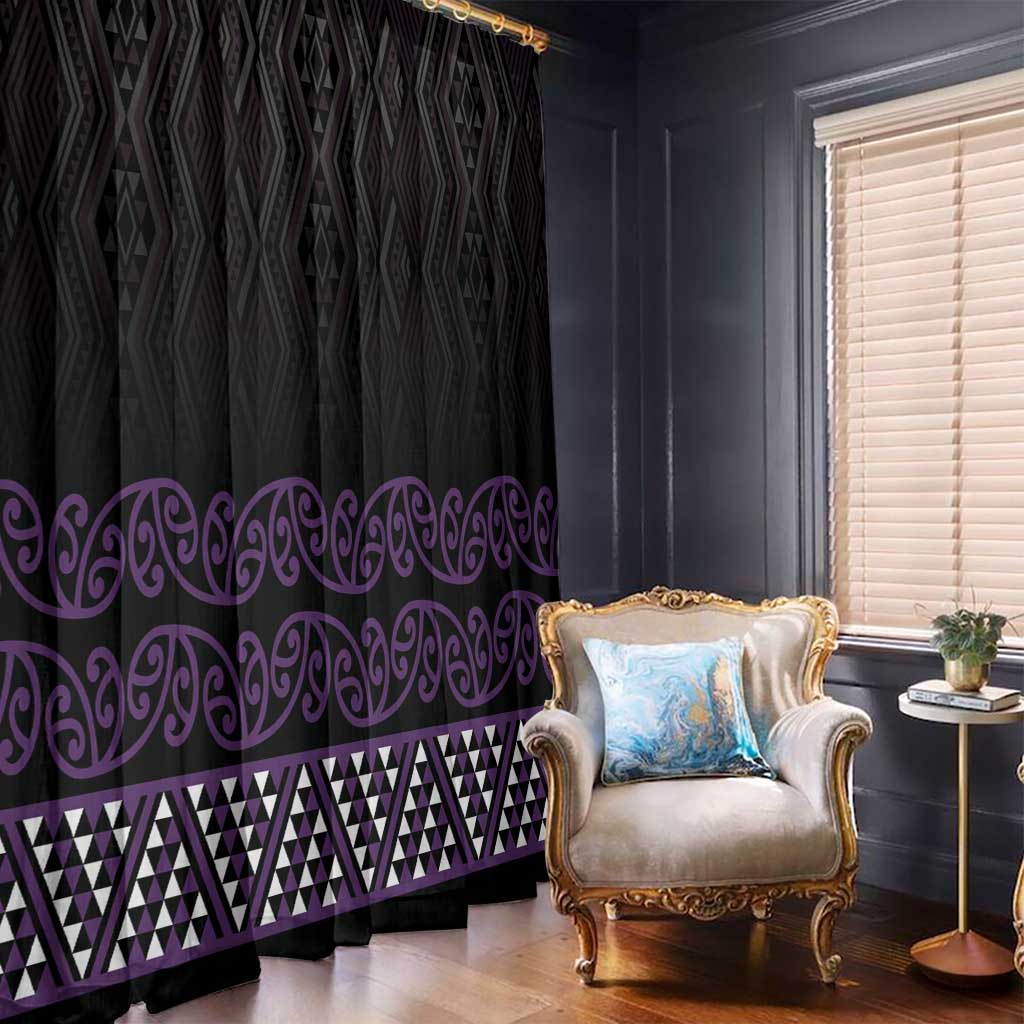Maori Taniko Patterns Window Curtain Purple Niho Taniwha Mix Paatiki Motifs LT7 - Polynesian Pride