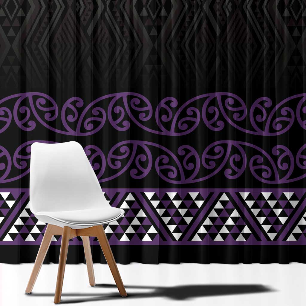 Maori Taniko Patterns Window Curtain Purple Niho Taniwha Mix Paatiki Motifs LT7 - Polynesian Pride
