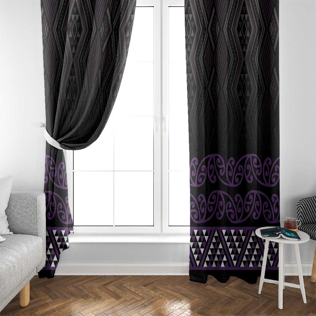 Maori Taniko Patterns Window Curtain Purple Niho Taniwha Mix Paatiki Motifs LT7 - Polynesian Pride