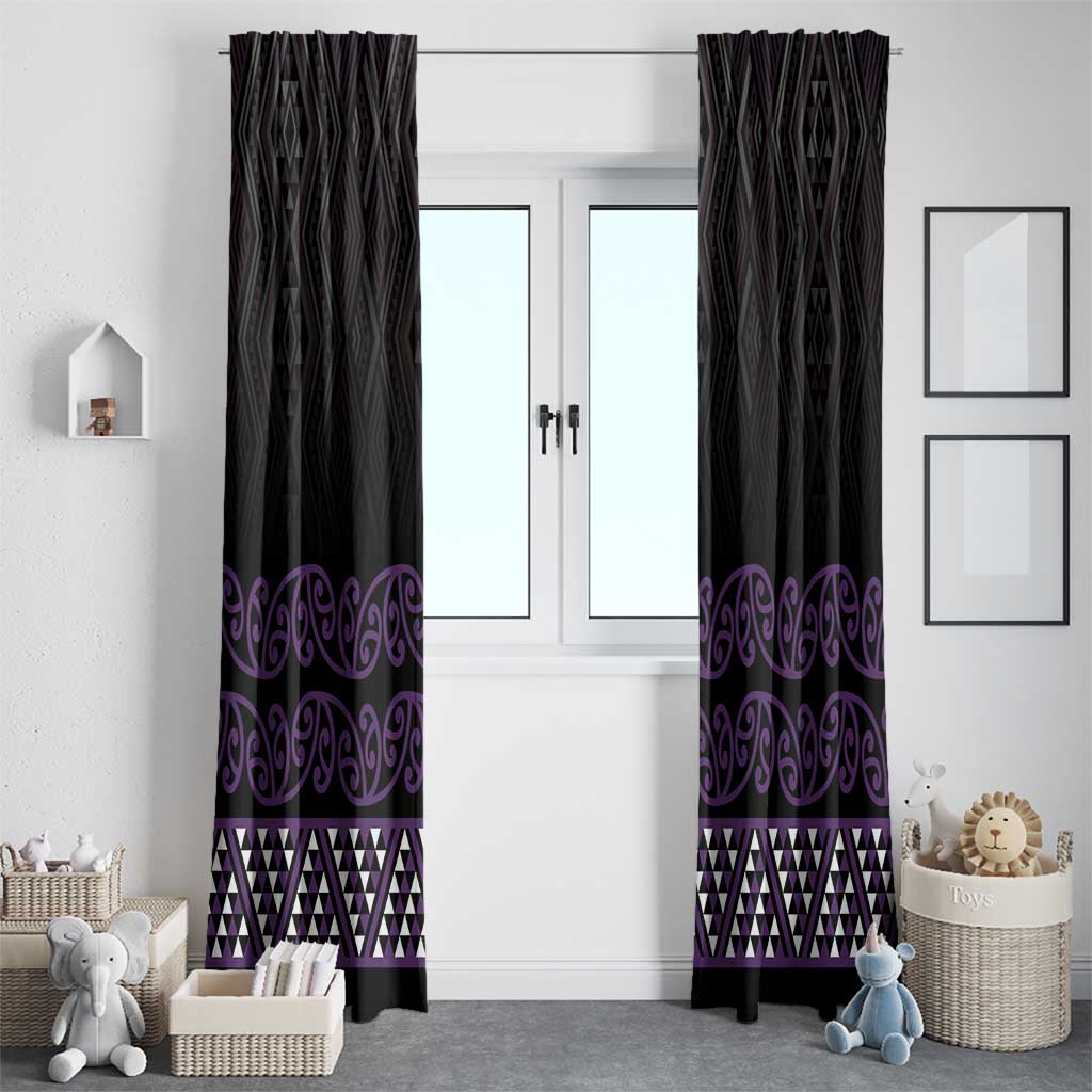 Maori Taniko Patterns Window Curtain Purple Niho Taniwha Mix Paatiki Motifs LT7 - Polynesian Pride