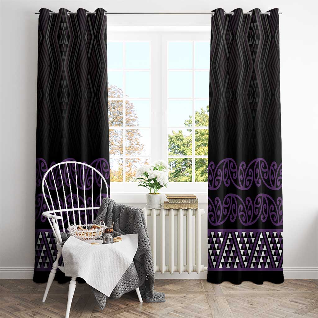 Maori Taniko Patterns Window Curtain Purple Niho Taniwha Mix Paatiki Motifs LT7 - Polynesian Pride