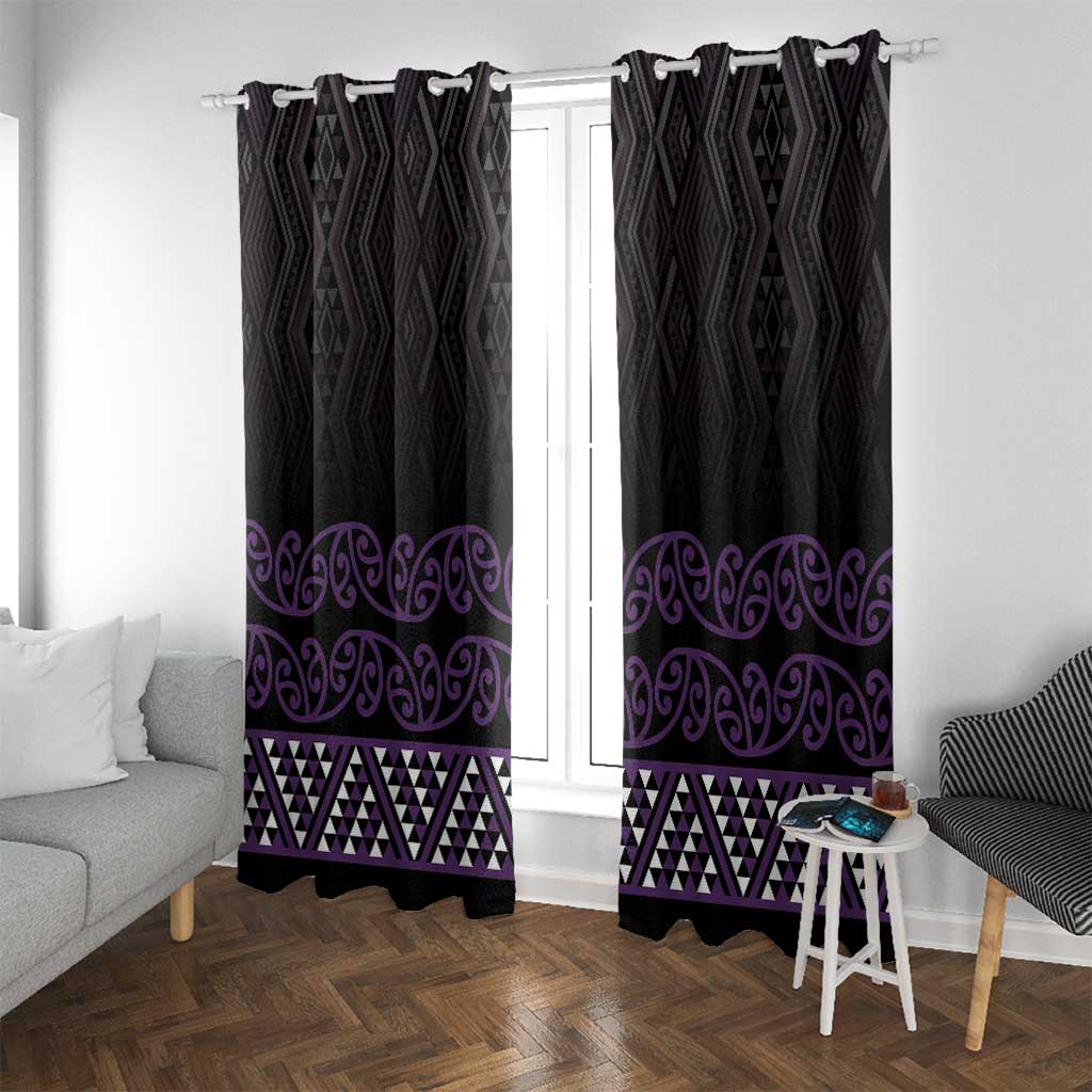 Maori Taniko Patterns Window Curtain Purple Niho Taniwha Mix Paatiki Motifs LT7 With Grommets Purple - Polynesian Pride