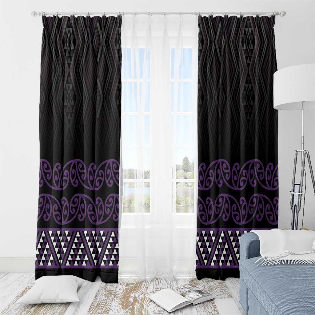 Maori Taniko Patterns Window Curtain Purple Niho Taniwha Mix Paatiki Motifs LT7 - Polynesian Pride