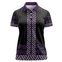Maori Taniko Patterns Women Polo Shirt Purple Niho Taniwha Mix Paatiki Motifs
