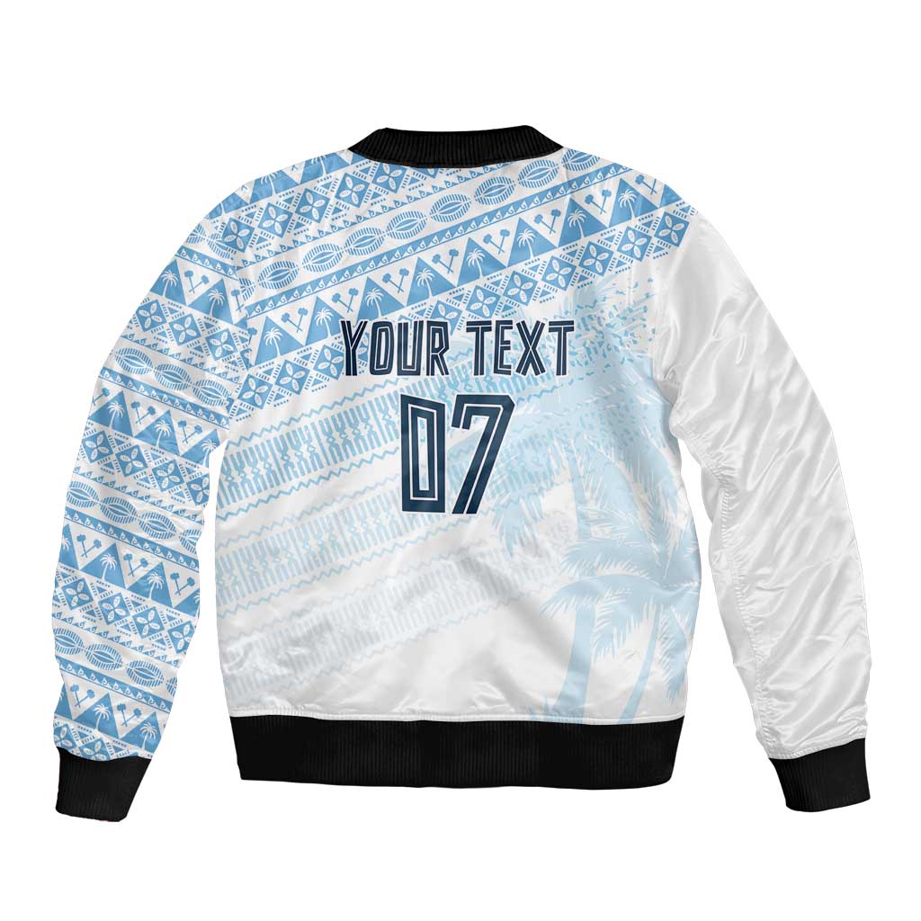 Fiji Rugby Custom Kaiviti Masi Bomber Jacket Turquoise - Polynesian Pride