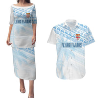 Fiji Rugby Custom Kaiviti Masi Couples Matching Puletasi and Hawaiian Shirt Turquoise - Polynesian Pride
