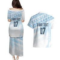 Fiji Rugby Custom Kaiviti Masi Couples Matching Puletasi and Hawaiian Shirt Turquoise - Polynesian Pride