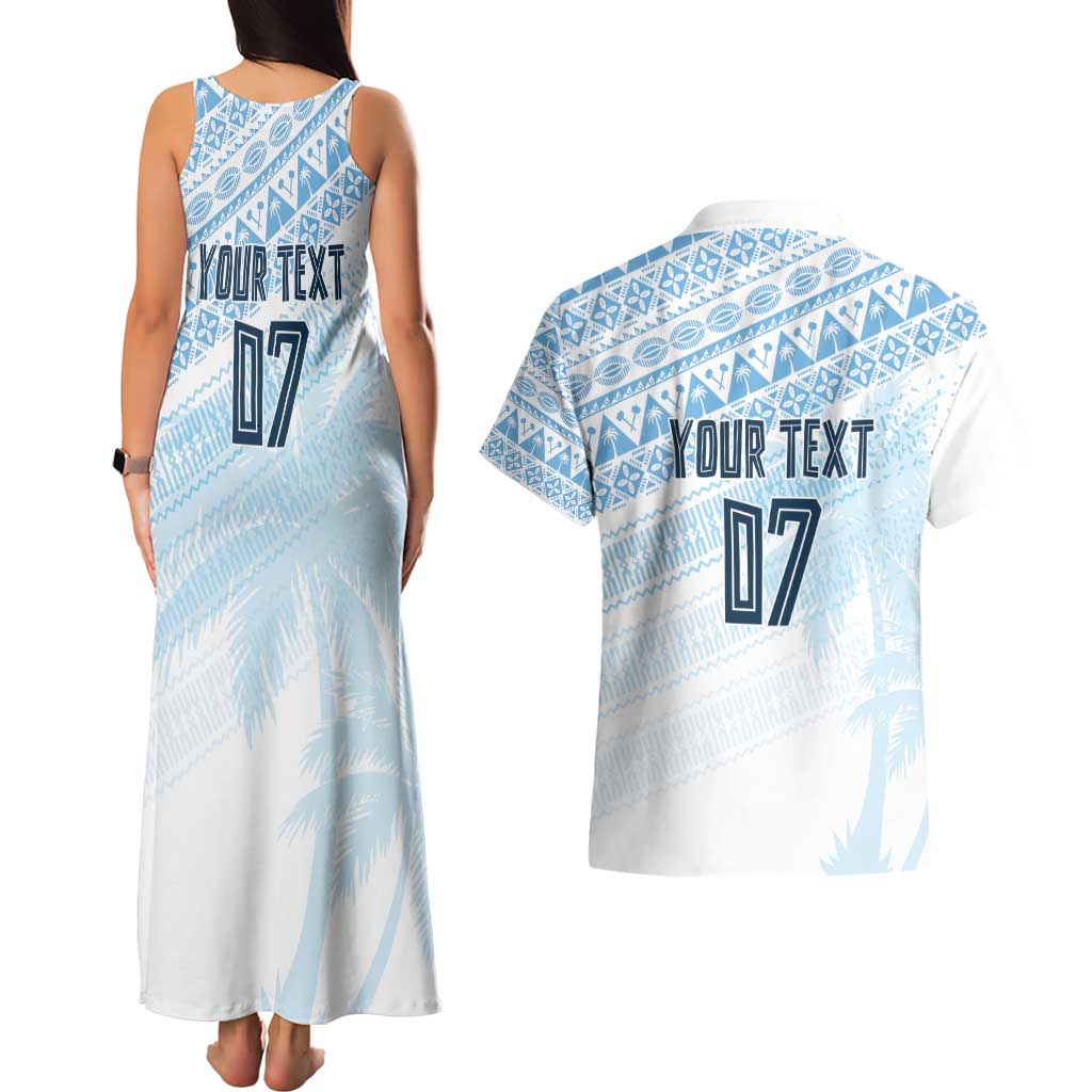 Fiji Rugby Custom Kaiviti Masi Couples Matching Tank Maxi Dress and Hawaiian Shirt Turquoise - Polynesian Pride