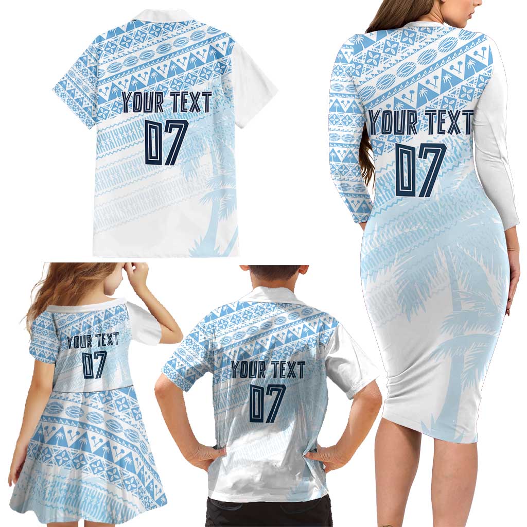 Fiji Rugby Custom Kaiviti Masi Family Matching Long Sleeve Bodycon Dress and Hawaiian Shirt Turquoise - Polynesian Pride